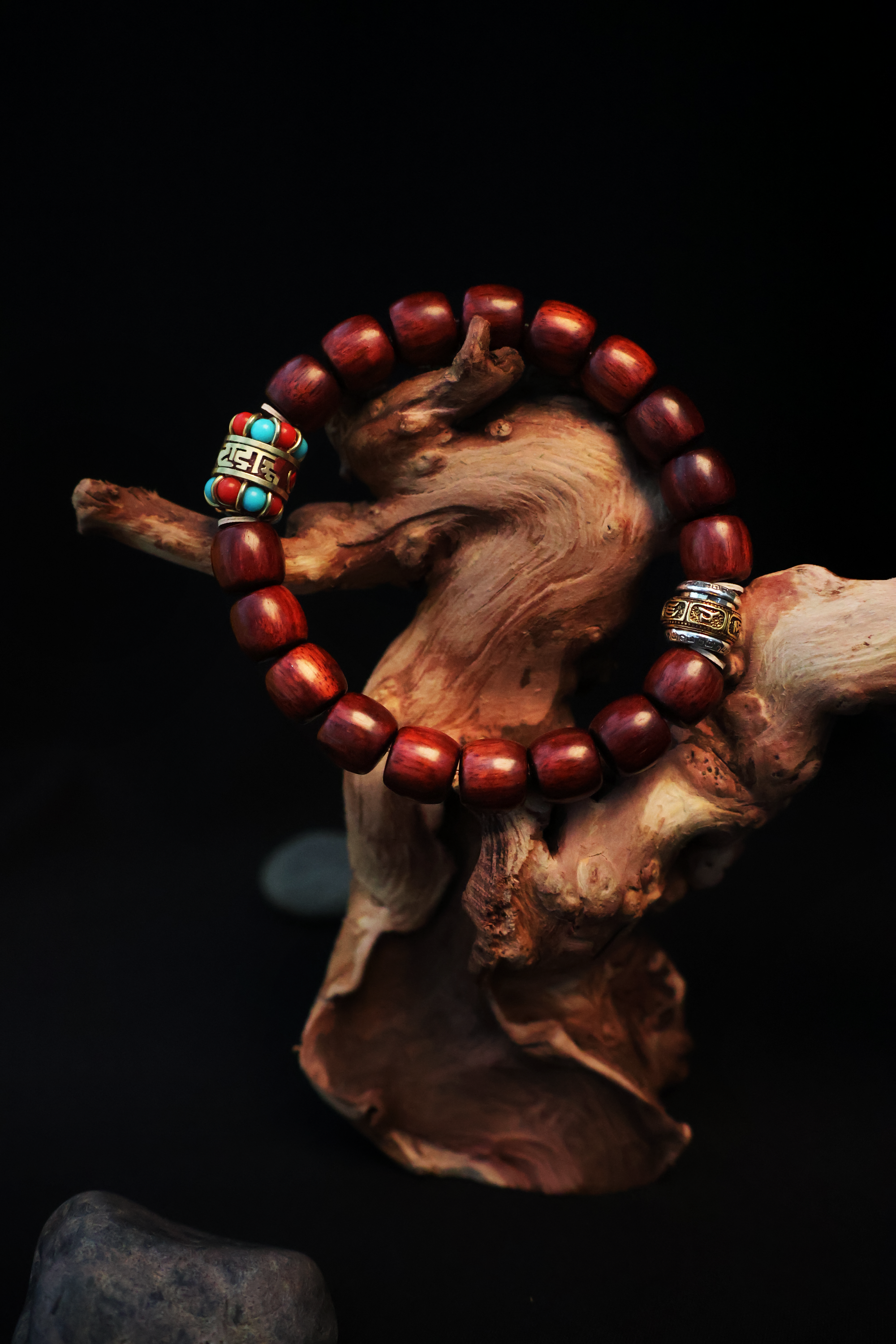 Natural Wood Six-Syllable Mantra Lucky Bracelet