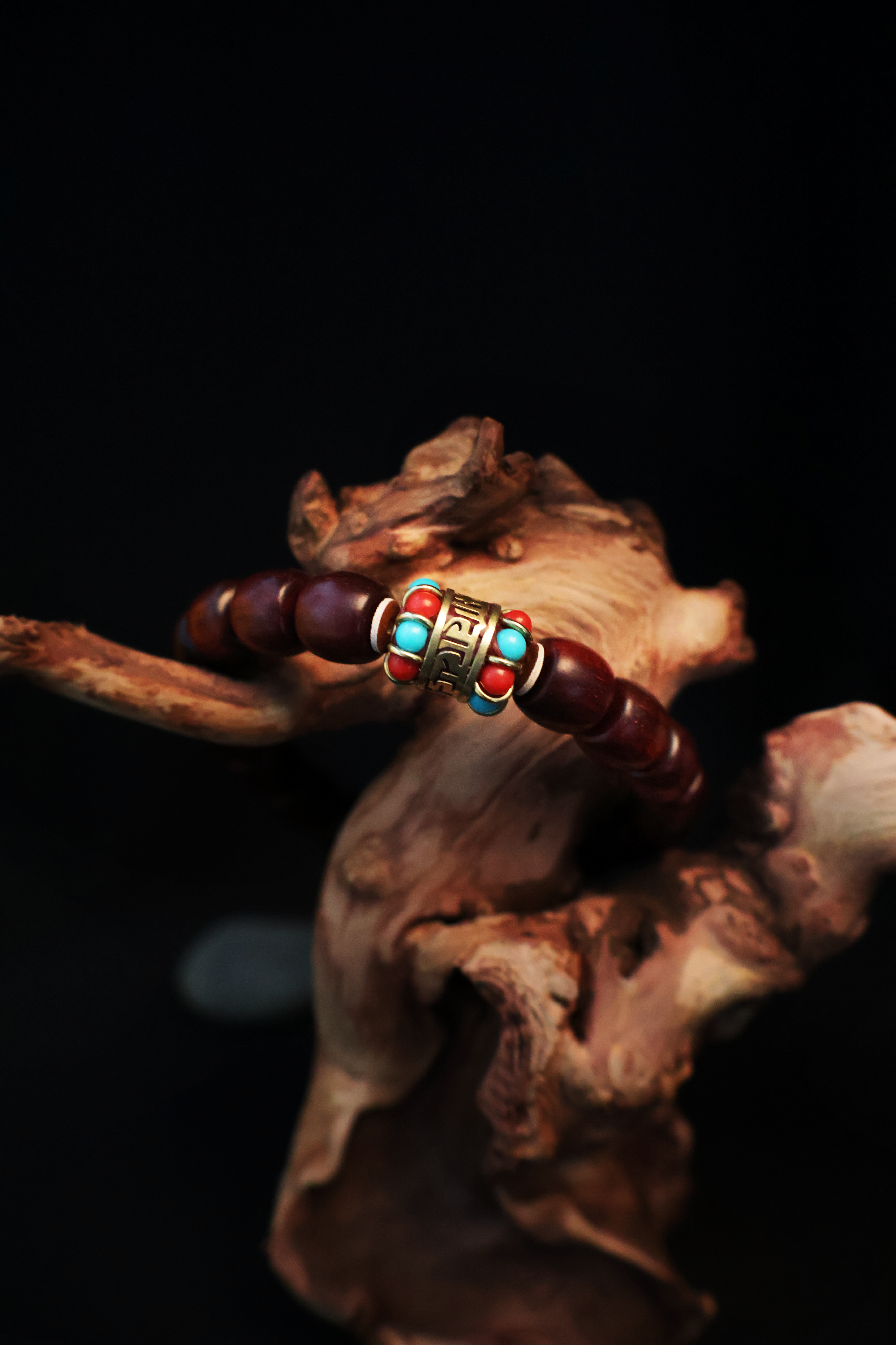 Natural Wood Six-Syllable Mantra Lucky Bracelet
