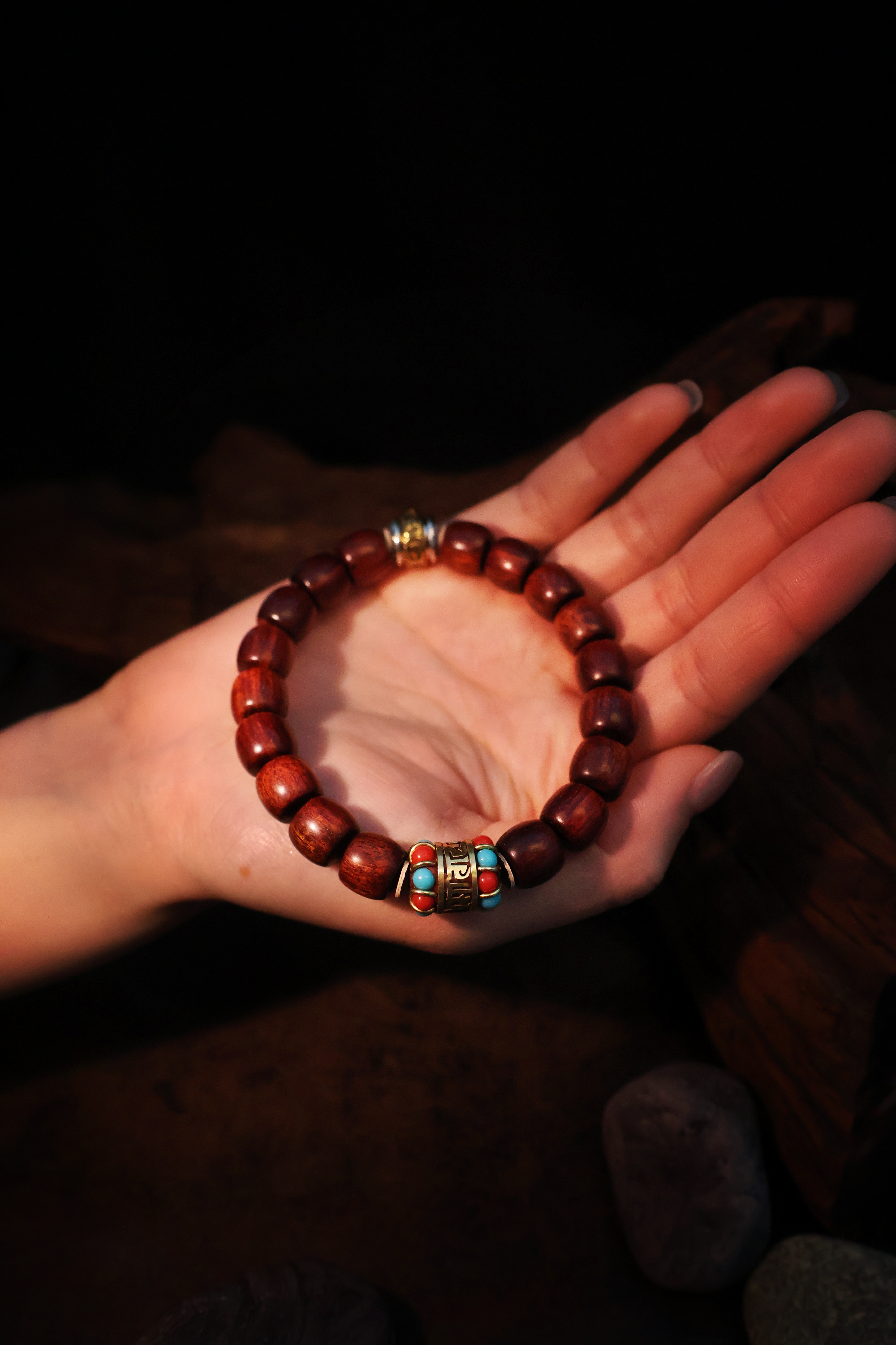 Natural Wood Six-Syllable Mantra Lucky Bracelet