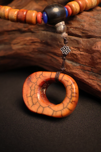 Tibetan Prosperity Yak Bone 108 Beads Necklace (Yak Bone Ring Pendant)